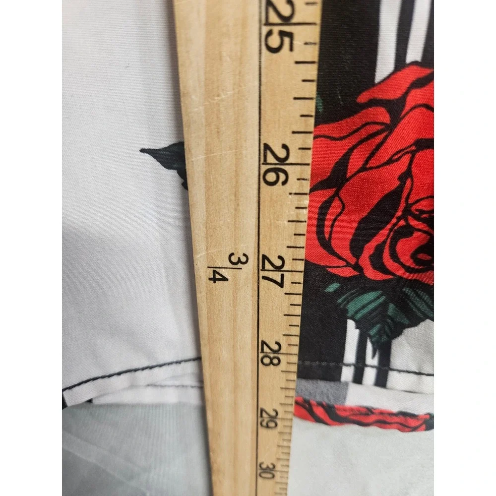 Drill Clothing Co Mens Rose Floral Striped Stretch Short Sleeve Button Down S